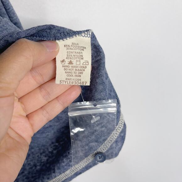 New Hem & Thread Small S Blue Cream Lace Yoke Burnout Short Sleeve Tee Cotton - Picture 9 of 10